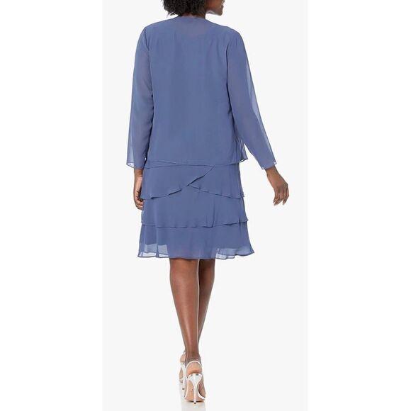 S.L. Fashions Mother of The Bride Jacket Dress with Sequined Cut Out Shoulder - Picture 2 of 11